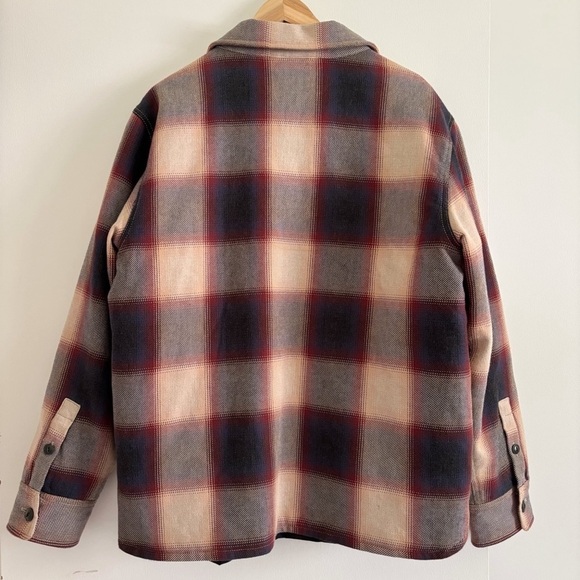 Madewell Quilted Shirt Jacket Plaid Navy Blue Red Cream Size M - Picture 6 of 9